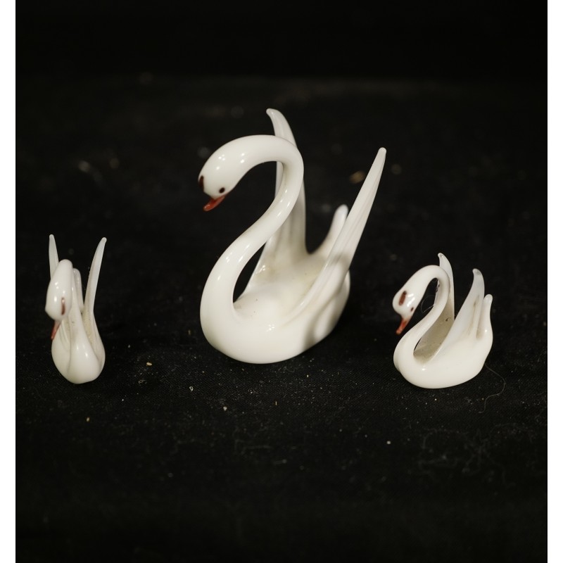 Antique glass ornament, swans, h: 5,5 - 3 cm. (3x)