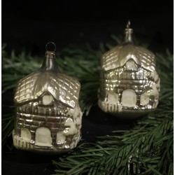 Antique glass ornament, houses, art nouveau, h: 8 cm.