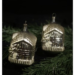 Antique glass ornament, houses, art nouveau, h: 8 cm.