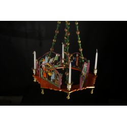 Antique advent "chandelier", Erzgebirge, with 4 crib scenes, size: 60 x 45 cm.