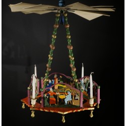 Antique advent "chandelier", Erzgebirge, with 4 crib scenes, size: 60 x 45 cm.