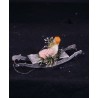Antique Dresden cardboard, girl/wax on a sledge, size: 12 X 5 cm.