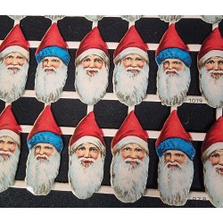 Old german scraps, full sheet, Santas head, size: 34 x 24 cm.