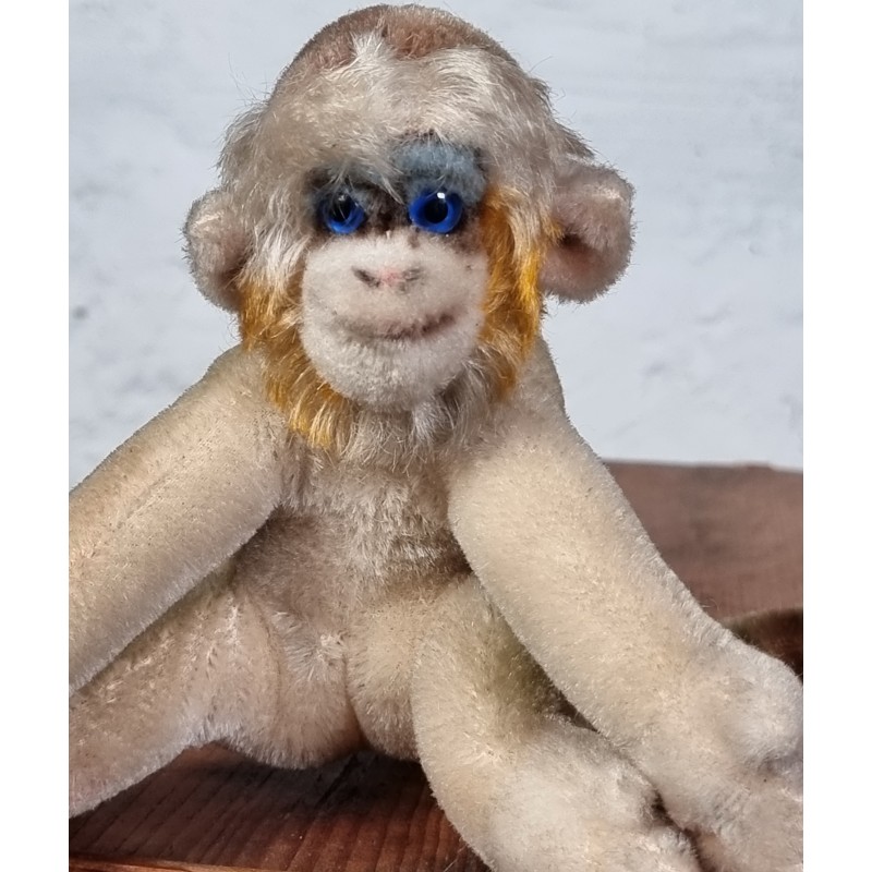 Old Steiff animal, monkey with blue eyes, size: 15 cm (monkey) + 18 cm  (tail).