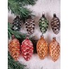 Old glass ornaments, colored pinecones, h: 6,5 - 9 cm.