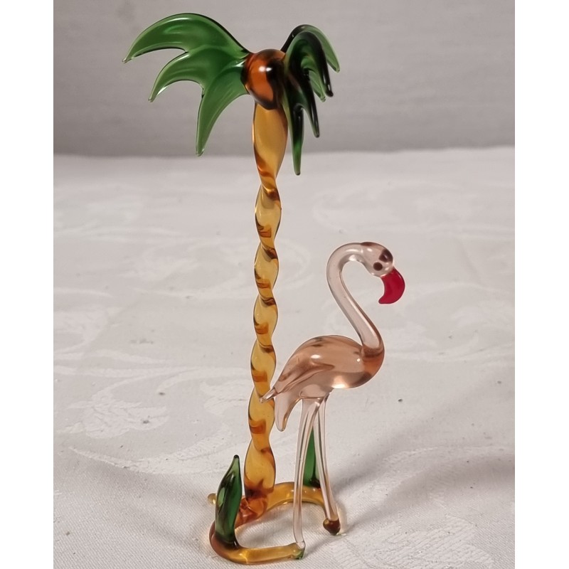 Gammelt glaspynt, Lauscha, Flamingo og palme, h: 14 cm.