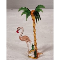 Old glass ornament, Flamingo and palm, h: 14 cm.