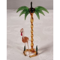Gammelt glaspynt, Lauscha, Flamingo og palme, h: 14 cm.