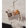 Antique cardboard ornament/Mica with wax doll in cradle, size: 4,5 x 3 cm.