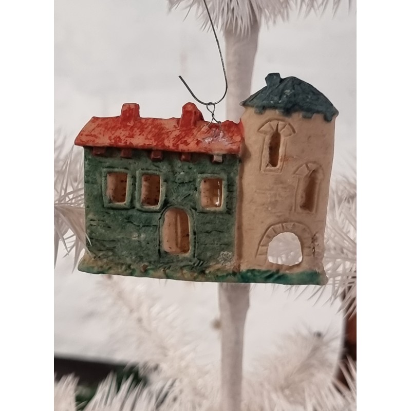 Antique Christmas ornament, tragant, building, size: 6 x 7 cm.