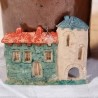 Antikt julepynt, tragant, bygning, mål: 6 x 7 cm.