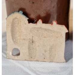 Antikt julepynt, tragant, bygning, mål: 6 x 7 cm.