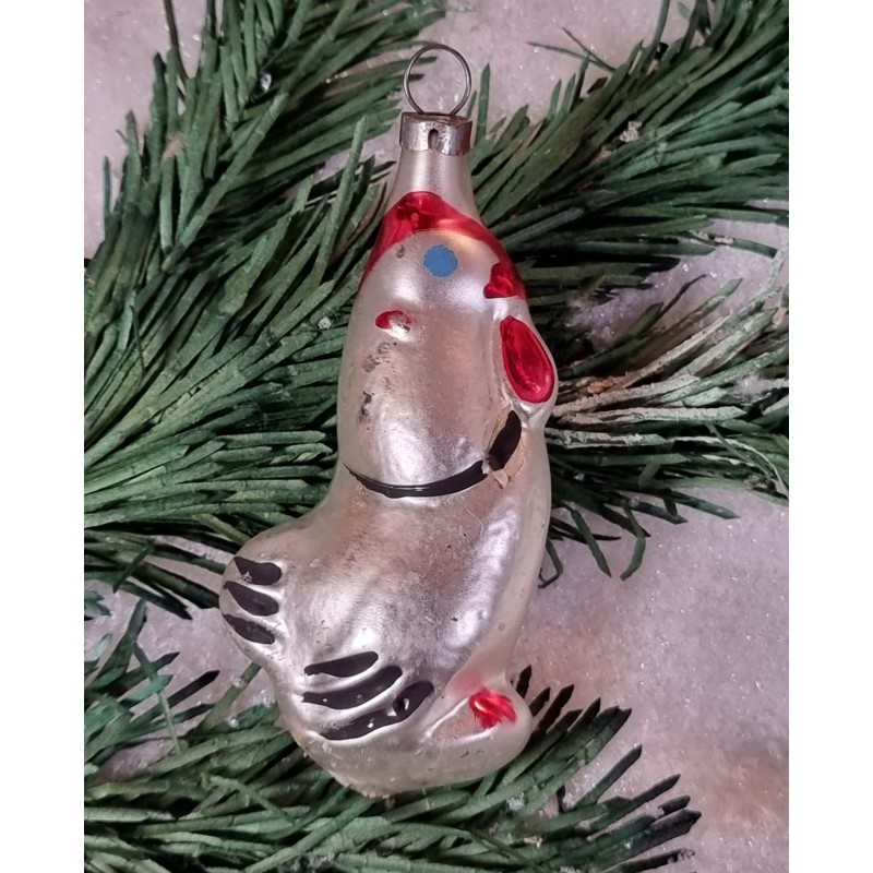 Old glass ornament, cock, h: 8,5 cm.