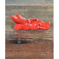 Gammel keramiknisse, lille, mål: 3,5 x 7 cm.
