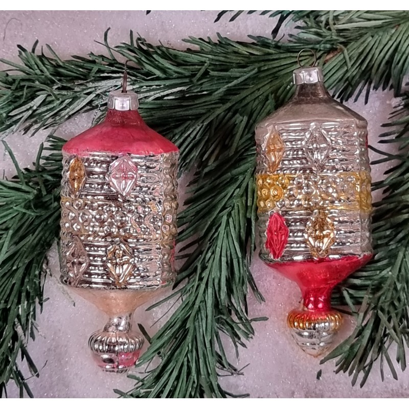 Antique glass ornaments, lantern, h: 11,5 cm.