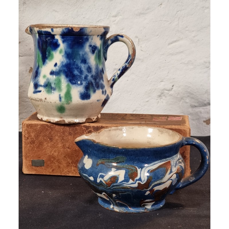 Old danish pottery, jugs, h: 13,5 - 8,5 cm.