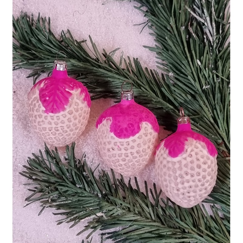 Antique glass ornament, strawberry, art nouveau, h: 5,5 cm.