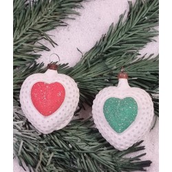 Old glass ornament, heart on heart, h: 5,5 cm.