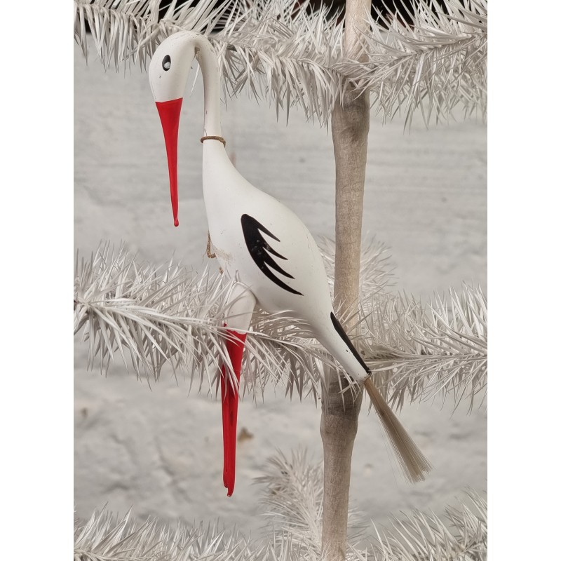 ANTIKT GLASPYNT, LAUSCHA, STORK, H: 17 CM.