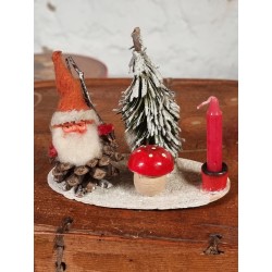 Gammel koglenisse med juletræ, svamp og lys, h: 10 cm (juletræ).