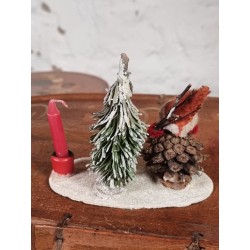 Gammel koglenisse med juletræ, svamp og lys, h: 10 cm (juletræ).