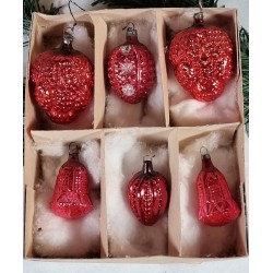 Box of old glass ornaments,...