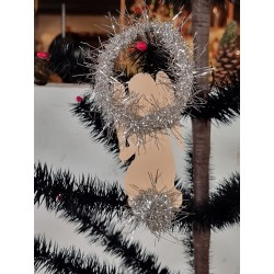 Antique tinsel ornament with angel, h: 16 cm.