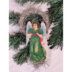 Antique tinsel ornament with angel, h: 16 cm.