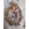 Antique tinsel ornament, child in a cradle, h: 12 cm.