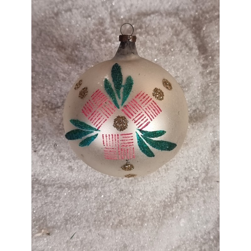 Old glass ornament with pattern and Mica, h: 7,5 cm.