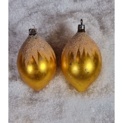 Old glass ornament, drops with snow, h: 8 - 9 cm. (2x)