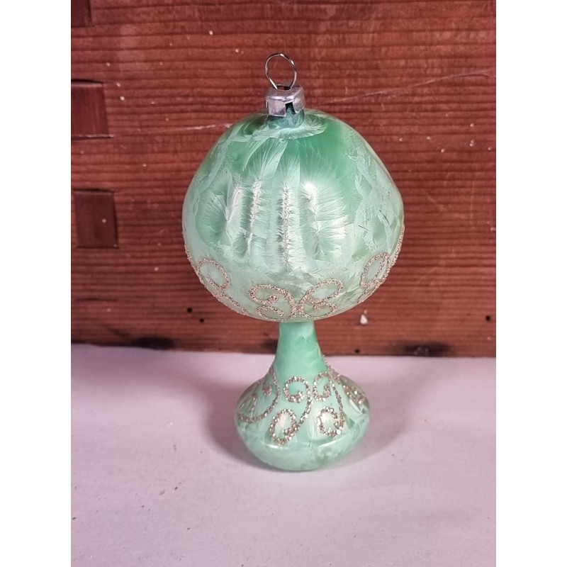 Old glass ornament, lamp, light green, h: 10,5 cm.