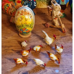 Antique glass ornaments, Lauscha, "chicken coop", h: 7 - 5,5 - 3 cm. (8x)