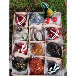 Box of old glass ornaments,...