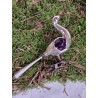 ANTIK EKSOTISK FUGL MED LILLA VINGESPEJL, L: 14 CM.