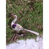 ANTIK EKSOTISK FUGL MED LILLA VINGESPEJL, L: 14 CM.
