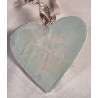 Gammelt gips hjerte med engel og julehilsen, mål: 12 x 11,5 cm.
