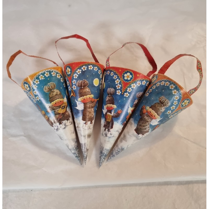 4 old candycontainers, paper, h: 18 cm (incl. hanger)
