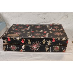 2 old gift boxes in black and gold with angels, size: 40 x 25 x 5 cm.