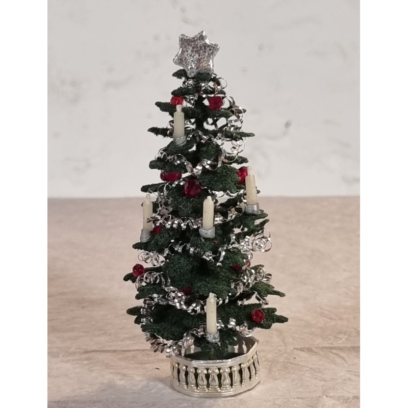 Old Christmas tree with ornaments and candles, h: 12 cm (small)