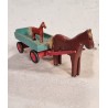 Old horse and wagon in wood, l: 38 cm, horse h: 14 cm.