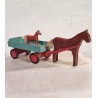 Old horse and wagon in wood, l: 38 cm, horse h: 14 cm.