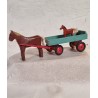 Old horse and wagon in wood, l: 38 cm, horse h: 14 cm.