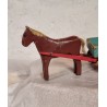 Old horse and wagon in wood, l: 38 cm, horse h: 14 cm.