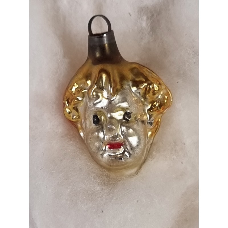 Antique glass ornament, woman head, h: 4 cm.