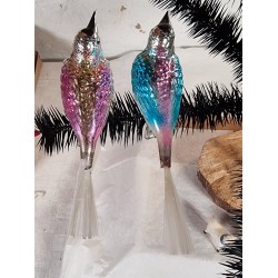 Old glass ornaments, big birds with a black skull, pastel, l: 17 cm.