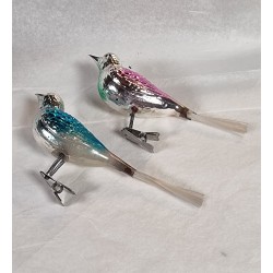 Old glass ornaments, big birds with a black skull, pastel, l: 17 cm.