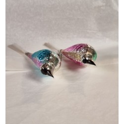 Gammelt glaspynt, store fugle m. sort kalot, pastel, l: 17 cm.