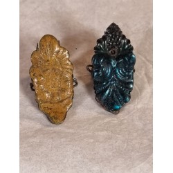 2 antique candle holders, colored, l: 4,5 cm. (2x)