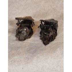 2 antique candle holders, colored, l: 4,5 cm. (2x)